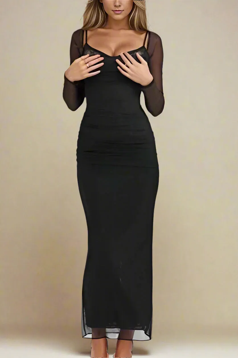 Brianna Bodycon Long Sleeve Maxi Dress - Classic Black