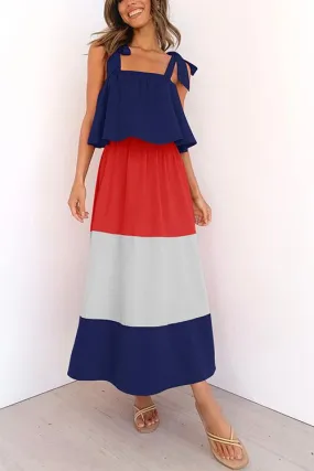 Color Block Bow Slip Maxi Dress