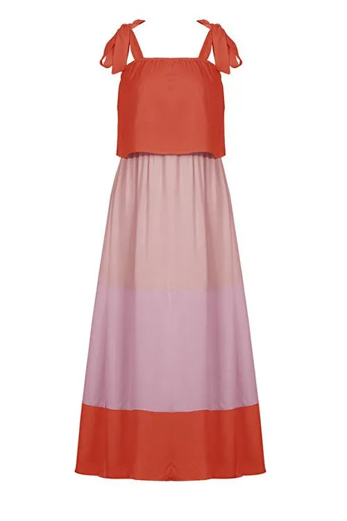 Color Block Bow Slip Maxi Dress