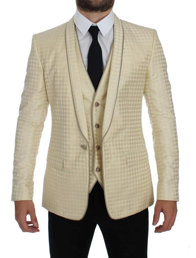 Dolce & Gabbana Beige Polka Dot Silk 2 Piece Blazer