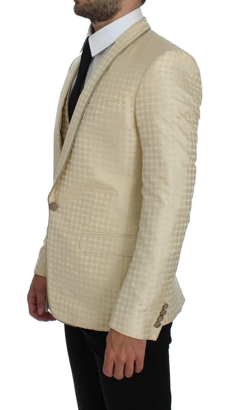 Dolce & Gabbana Beige Polka Dot Silk 2 Piece Blazer