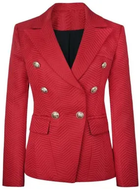 Double-Breasted Jacquard Blazer in Red