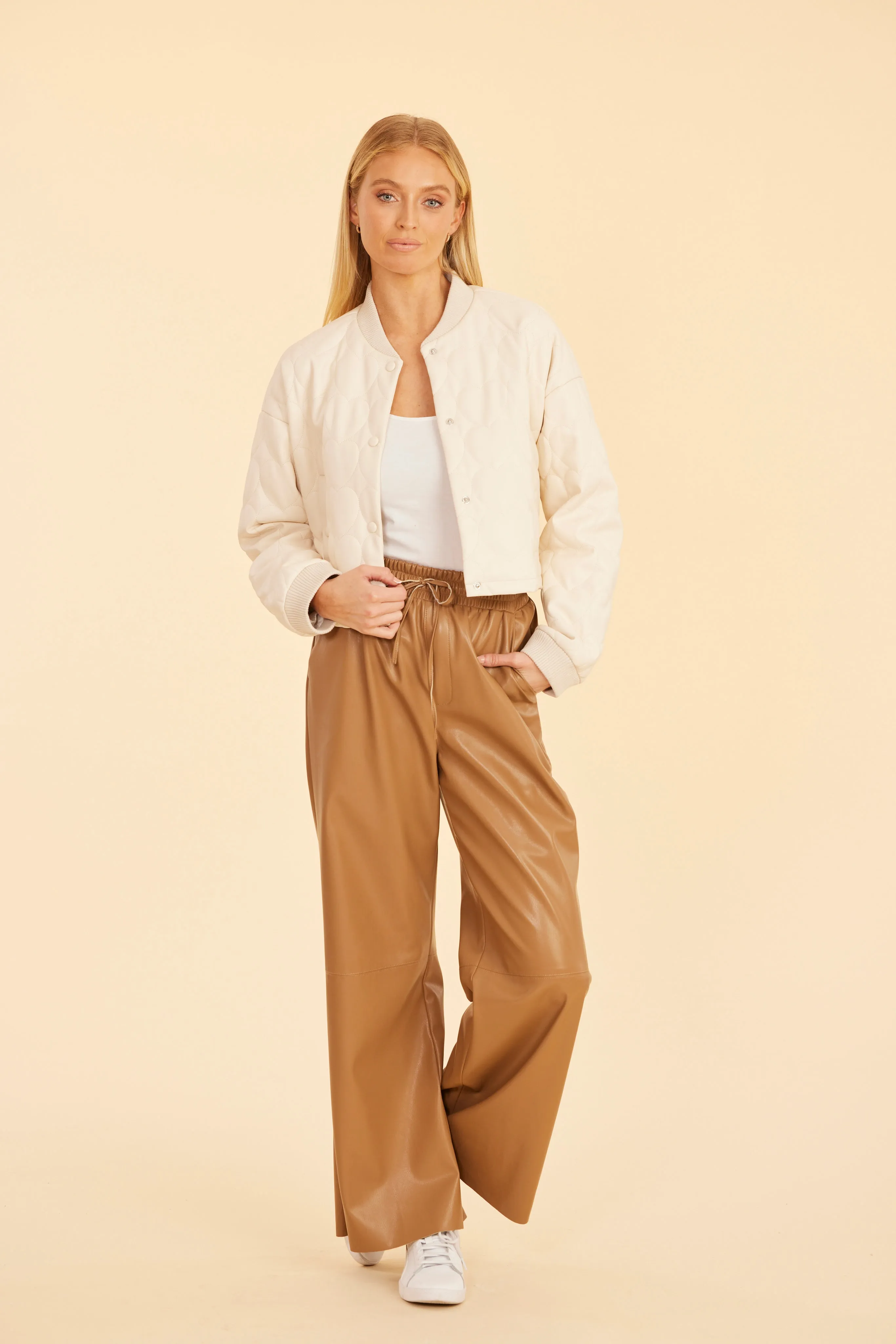 Faux Leather Wide Leg Drawstring Pants