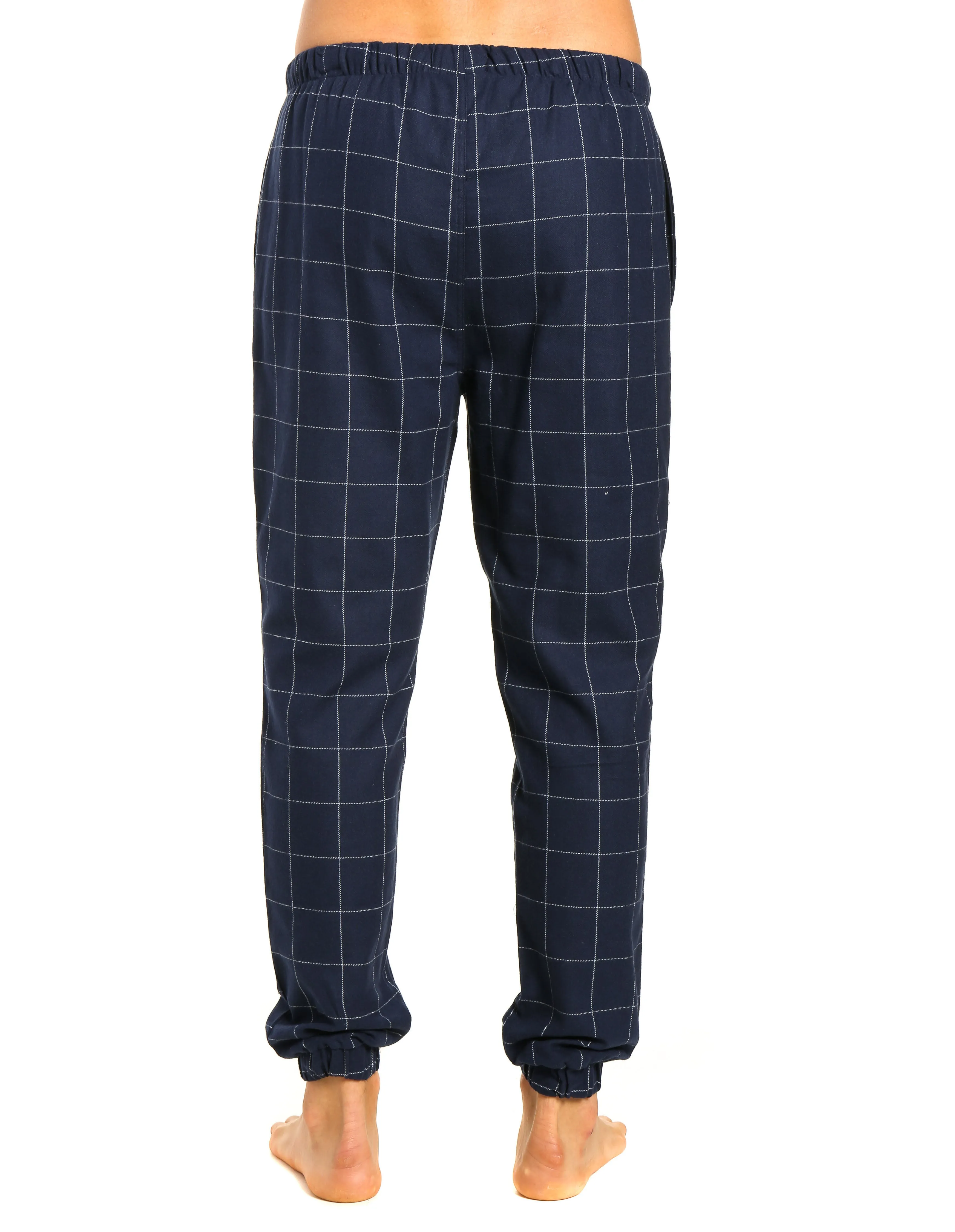 Mens 100% Cotton Flannel Jogger Lounge Pants - Windowpane Checks - Navy