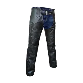 Mens Bikers Chaps Jeans Black Leather Motorcycle Trouser Pants