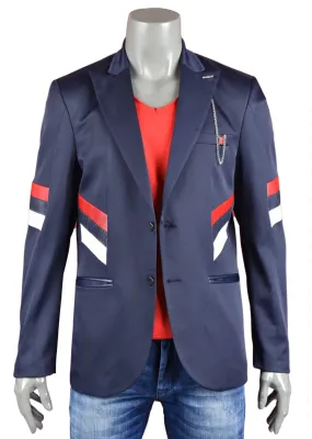 Navy Tricolor Block-Striped Blazer