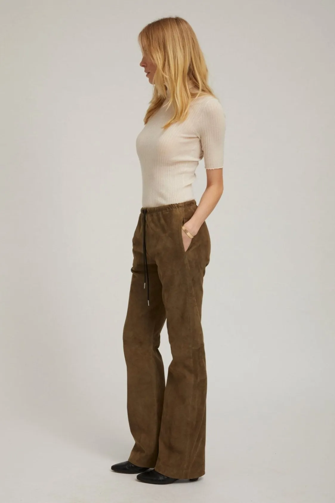 Olive Suede Straight Leg Pants