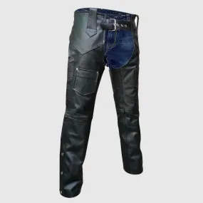 Premium Quality Men's Black Genuine Leather Chaps Biker pants