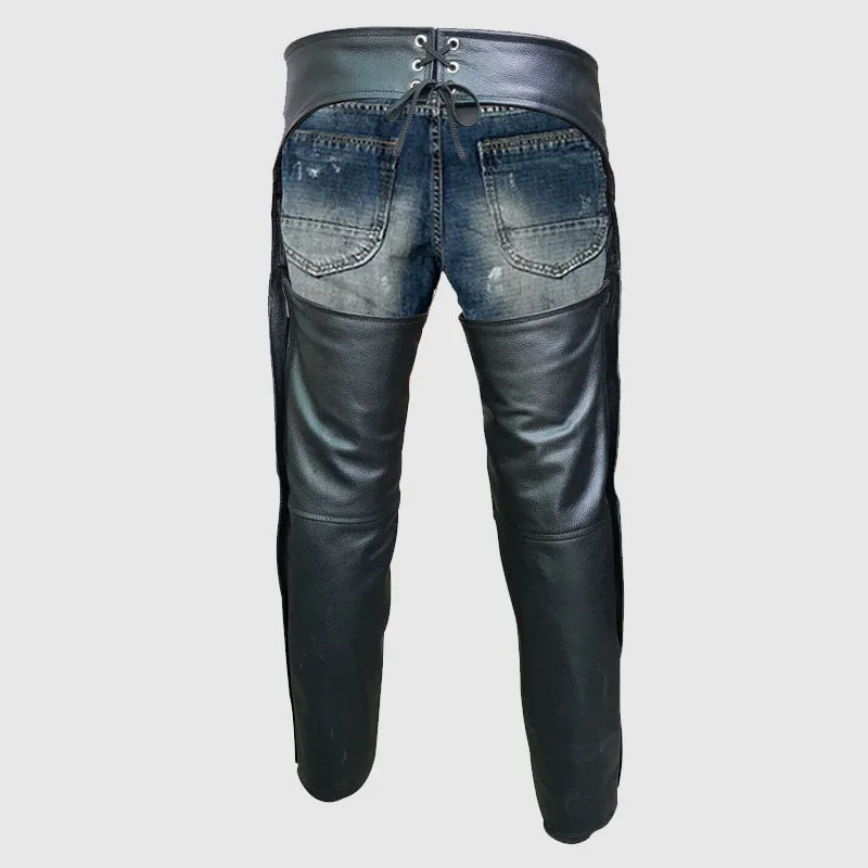 Premium Quality Men's Black Genuine Leather Chaps Biker pants