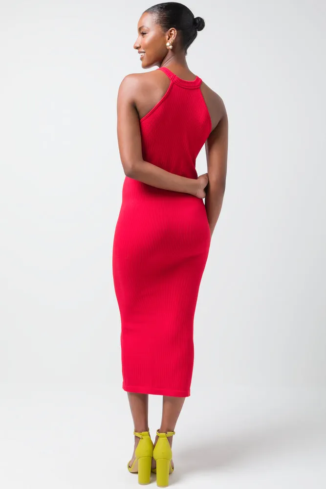 Seamless Halterneck Bodycon Dress Red