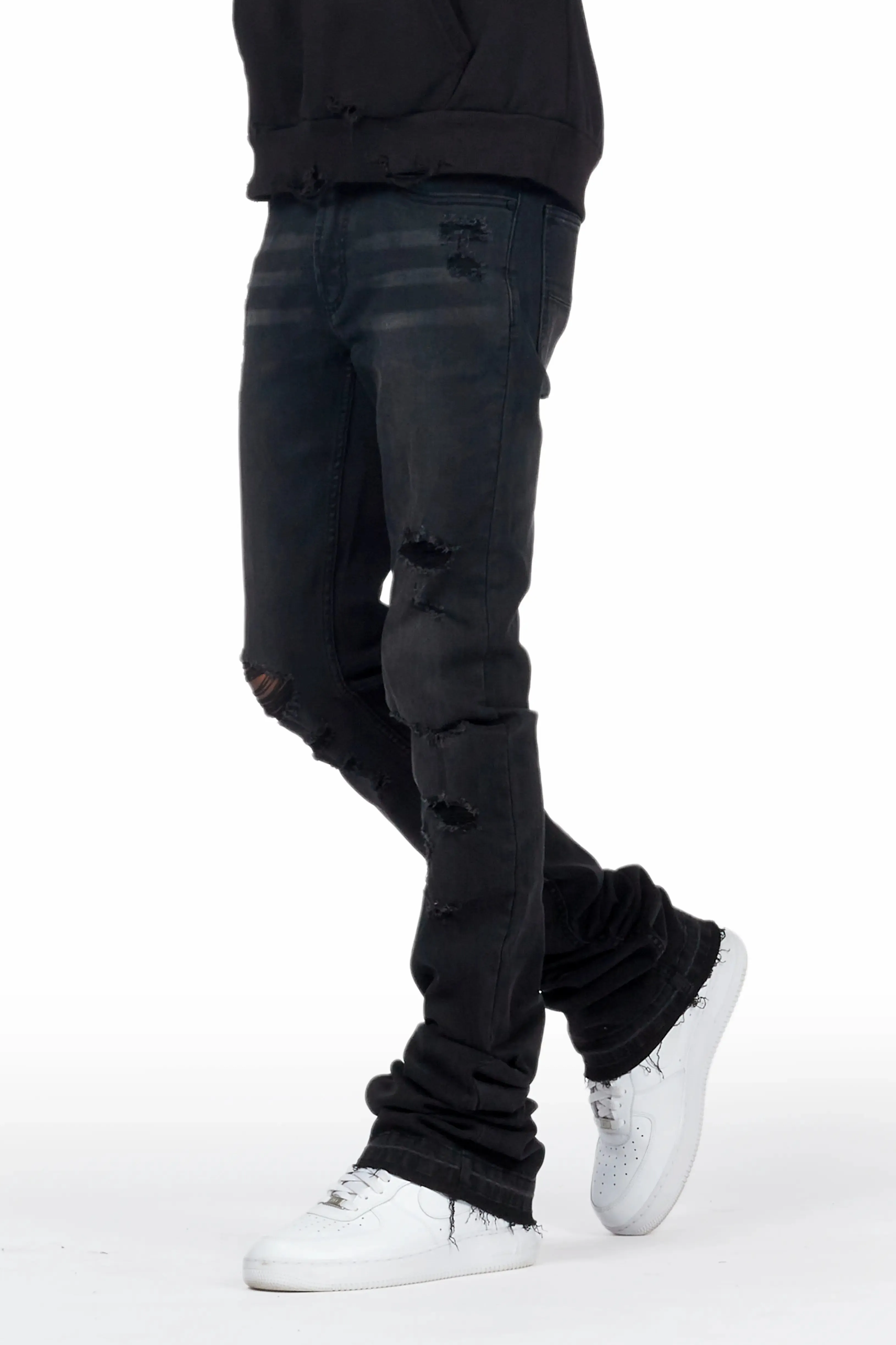 Stellan Black Super Stacked Flare Jean