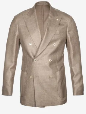 Wool Silk Linen Double Brested Jacket Beige